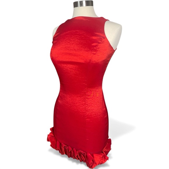 Vintage Jessica McClintock Red Cocktail Dress Ruffle Hem Evening Dress size 6 - Picture 5 of 9